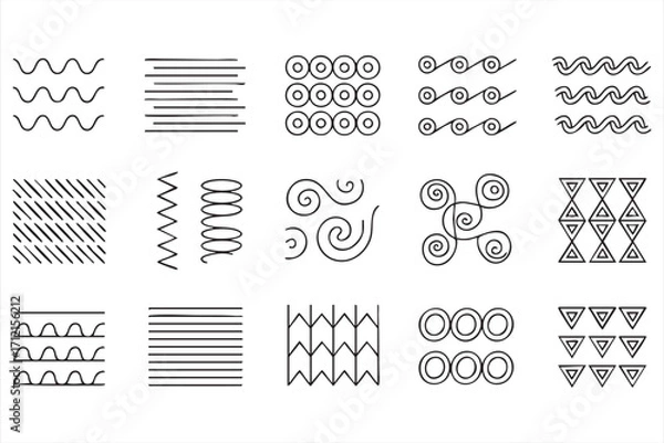 Fototapeta Abstract design symbols collection including waves, zigzag and geometric pattern icons