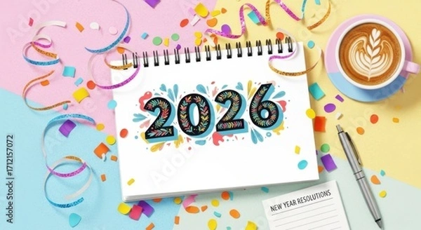Fototapeta Bright and Festive 2026 New Year Celebration with Colorful Accents