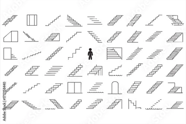 Fototapeta Escalator and stairs vector symbols pack for transport and building concepts