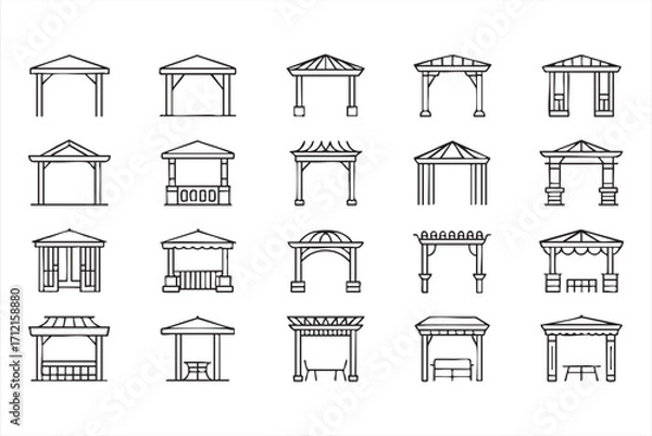 Fototapeta Outdoor gazebo and decorative structure icons for garden and architecture graphics