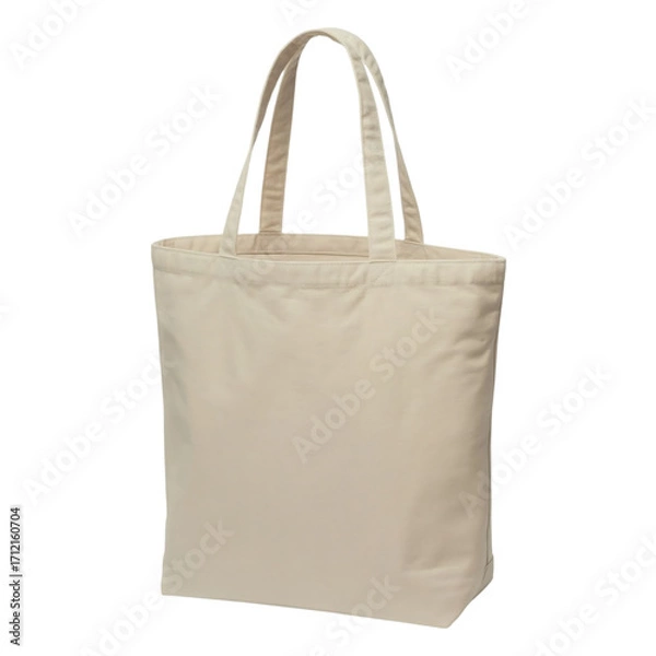 Fototapeta A plain unbleached canvas tote bag with two sturdy handles standing upright isolated on transparent background