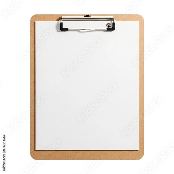 Fototapeta Clipboard with blank white paper isolated on transparent background for message