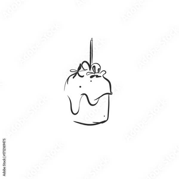 Fototapeta Hand drawn abstract vector graphic illustration collection with cute, stylized Happy Easter cake line design.Trendy modern Easter design concept.Vector line sketch traditional symbol. Easter icons .