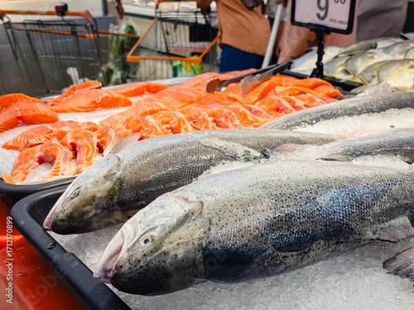 Obraz サーモン　魚売り場　海外