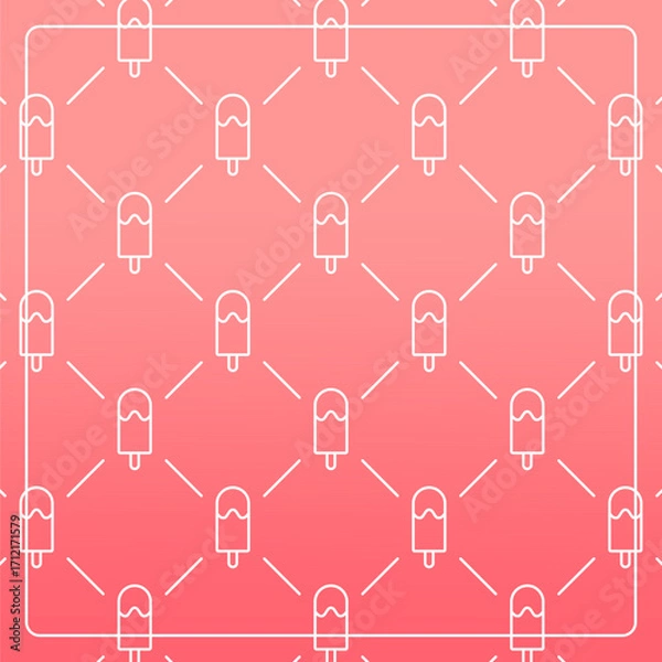 Fototapeta Seamless pattern on a pink background with ice cream icons. Line design for posters, social media, and banner templates.