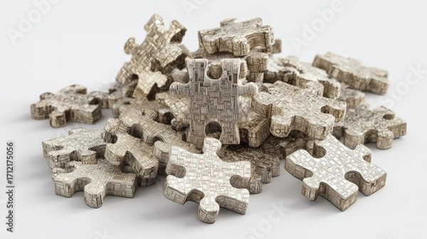 Obraz A lone, weathered metal puzzle piece symbolizes a key part of a complex business strategy or solution
