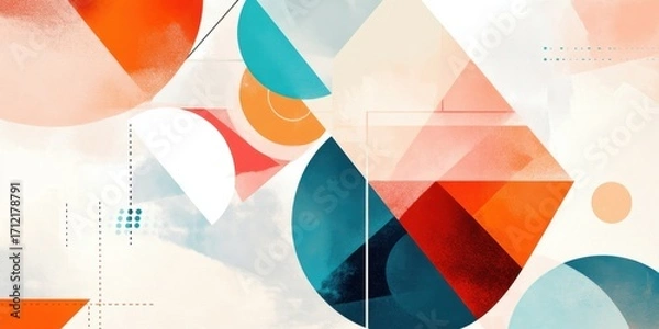 Fototapeta Abstract geometric shapes with modern colorful design, minimal pattern background and overlapping art for trendy creative projects.