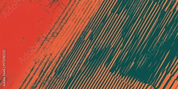 Fototapeta Abstract geometric pattern with bold diagonal orange and teal lines, creating striking modern texture for creative design projects.