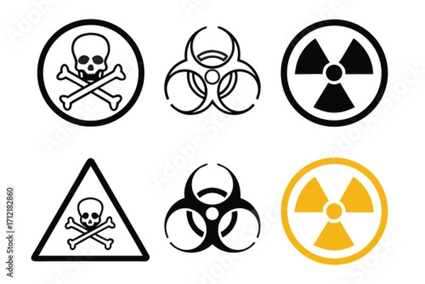 Obraz Radiation sign, biohazard sign and toxic sign set vector . 