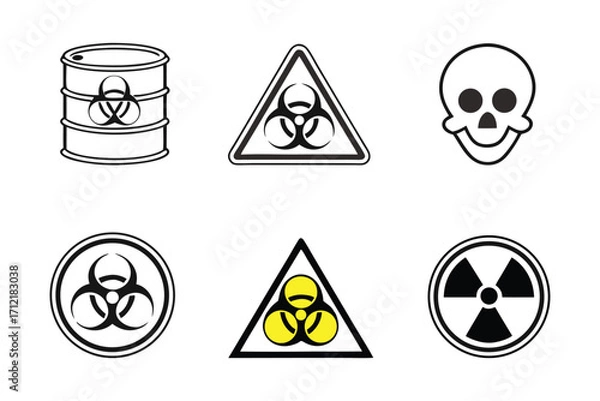 Obraz Radiation sign, biohazard sign and toxic sign set vector . 