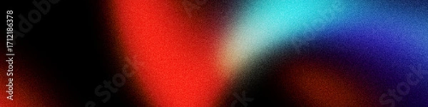 Fototapeta Abstract background with grainy noise blur texture and red black blue gradient dark glowing tones