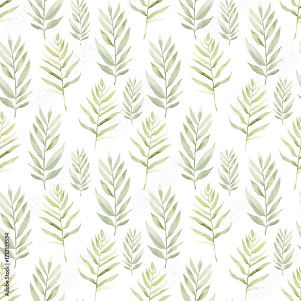 Fototapeta Watercolor seamless pattern with green branches and leaves