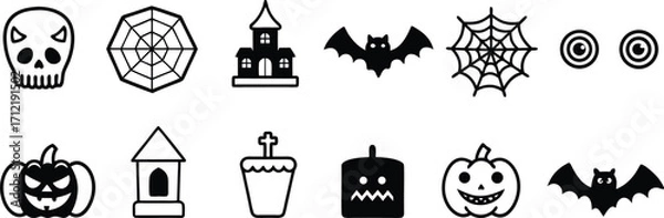 Obraz Collection of Halloween icons set silhouette vector art illustration. Halloween icons set – flat, spooky and festive designs for seasonal fun