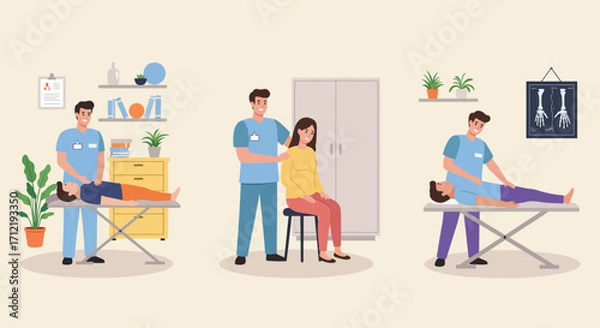 Fototapeta Vector illustration various physiotherapy activities