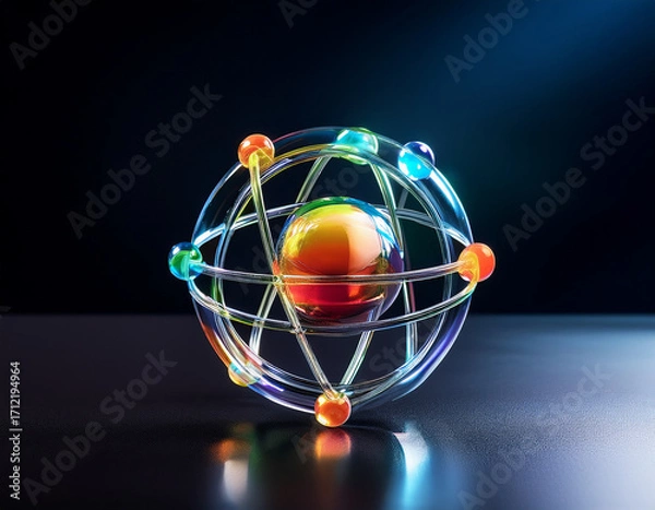 Fototapeta Colorful Atomic Structure Representation Against a Dark Background