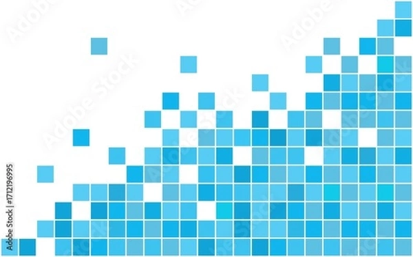 Fototapeta Abstract Blue Pixelated Background. Gradient pixel mosaic with blue squares forming a modern abstract background. Ideal for digital art, technology themes, and creative design.