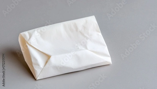 Fototapeta White Wrapped Package on Gray Background, Minimalist Aesthetic, Soft Lighting