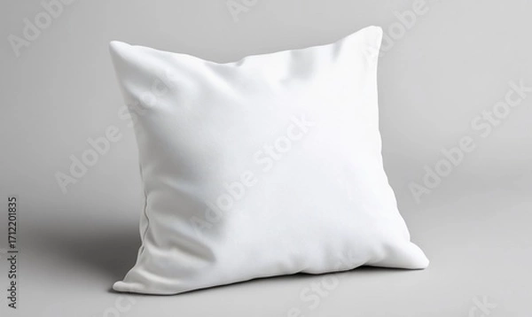 Fototapeta Isolated white square pillow casting soft shadows on a neutral gray surface