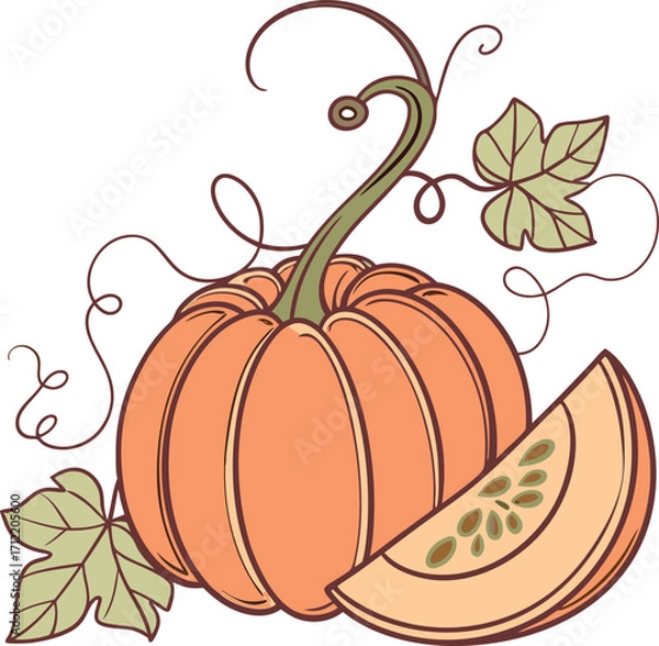 Fototapeta Autumn pumpkin Vector File,  Fall harvest Design File, Flat pumpkin design