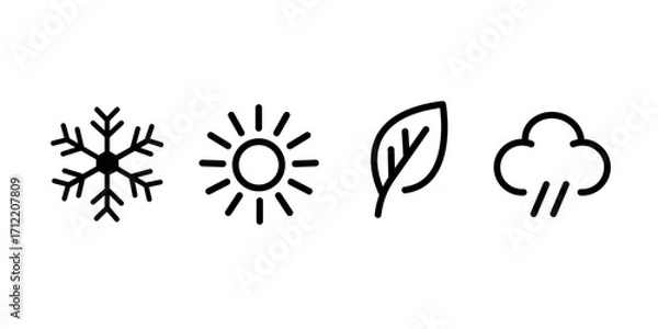 Obraz Four seasons icons, signs, symbols. Winter spring summer fall. Line art,vector