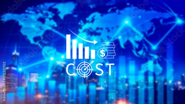 Fototapeta Cost reduction concept, Expenses and saving money, Business strategy and project management, with growth graph of quality control, cost reduction, efficient business and budget cutting.