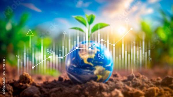 Fototapeta Stock market business and exchange financial growth graph. Business chart data graph diagram, business trading graph investment growth, global trend arrow up and down.