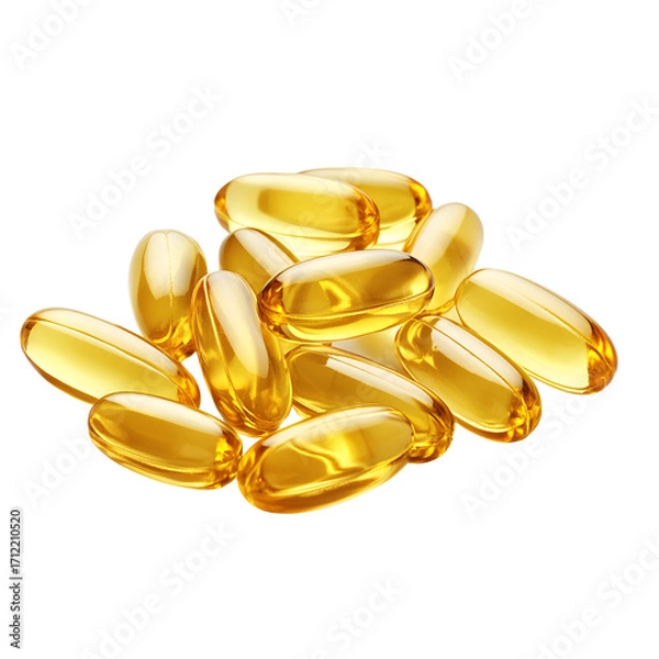 Obraz Omega 3 Fish Oil Capsules on White Background for Health and Wellness Promotion