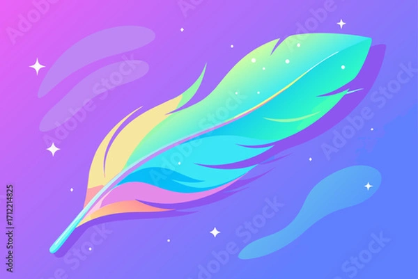 Obraz Holographic Liquid Feathers Floating in Rainbow Space