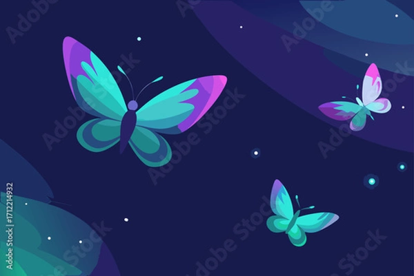 Obraz Luminous Aurora Butterflies Drifting in Cosmic Haze