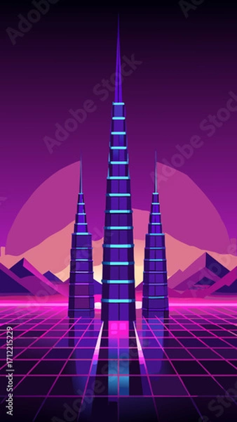 Obraz Luminous Fractal Towers Rising In Neon Seas