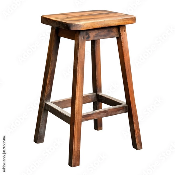 Obraz Modern Wooden Bar Stool Isolated on White Background for Interior Design Projects