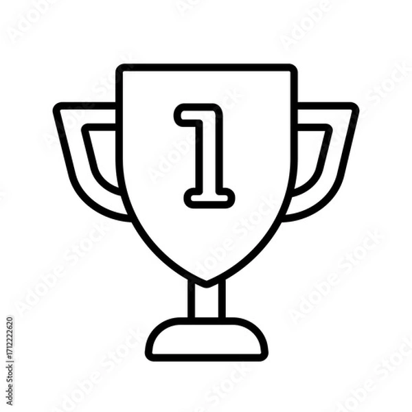 Fototapeta Vector line art illustration of a trophy with a number 1 in the center isolated on white background.