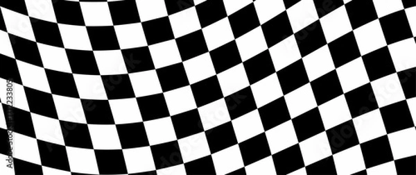 Obraz Checkered racing finish line flag. Black and white checkered background. Fluttering flag. Auto. Premium luxury background for cards, invitation, poster, flyer, luxe invite, prestigious voucher, ads.