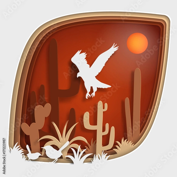 Fototapeta Paper art carve to bird on tree branch in forest at night, origami concept nature and animals idea, vector art and illustration.