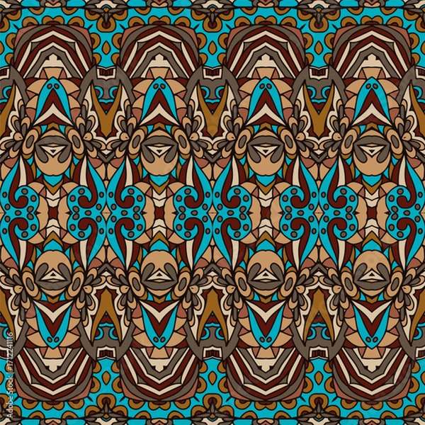 Fototapeta Abstract geometric doodle shapes seamless pattern ornamental. Textile ethnic vintage print vector ethnic hand drawn