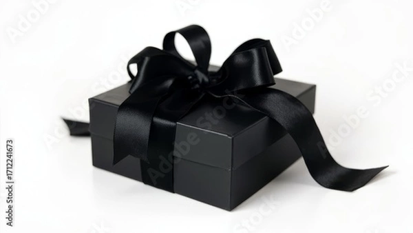 Obraz black gift box with bow on white background