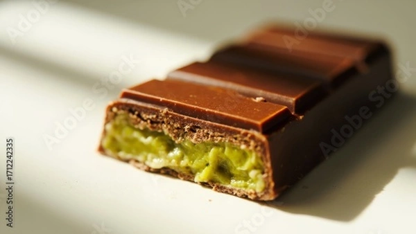 Obraz Chocolate with pistachio filling on white