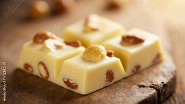 Obraz White delicious chocolate piece with hazelnut on board