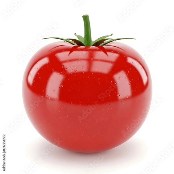 Fototapeta Fresh ripe red tomato with green stem isolated on white.