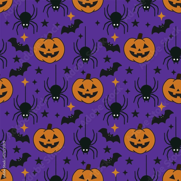Fototapeta Halloween seamless pattern. Vector hand drawn background for spooky season.