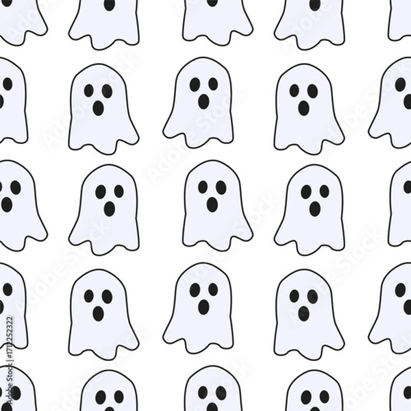Fototapeta Halloween seamless pattern. Vector hand drawn background with ghosts for spooky season.