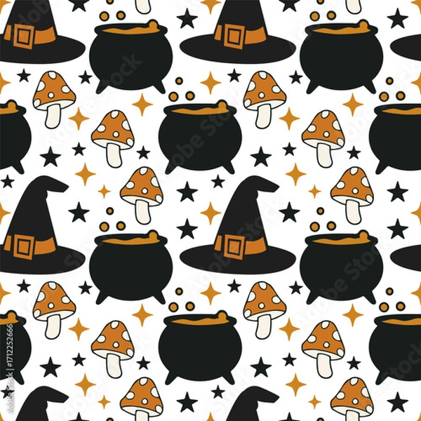 Fototapeta Halloween seamless pattern. Vector hand drawn background for spooky season.