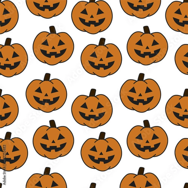 Fototapeta Halloween seamless pattern. Vector hand drawn background with pumpkins for spooky season.