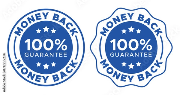 Fototapeta 100% Money Back Guarantee Badge Icon | Certified Refund Assurance and Customer Satisfaction Label Vector Illustration