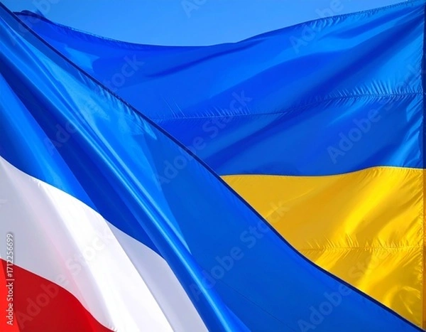 Fototapeta Russian and Ukrainian Flags Together, Symbol of Peace, Unity, Harmony