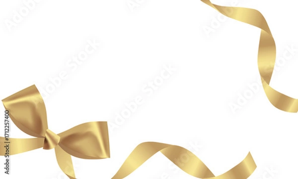 Fototapeta golden  celebrayion card with bow on white background 