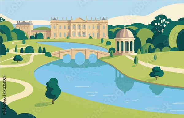 Fototapeta European architecture and scenery, vector graphics