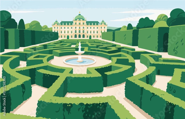 Fototapeta European architecture and scenery, vector graphics