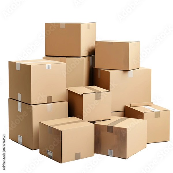 Fototapeta Efficient Shipping Operations with Brown Cardboard Boxes in Warehouse