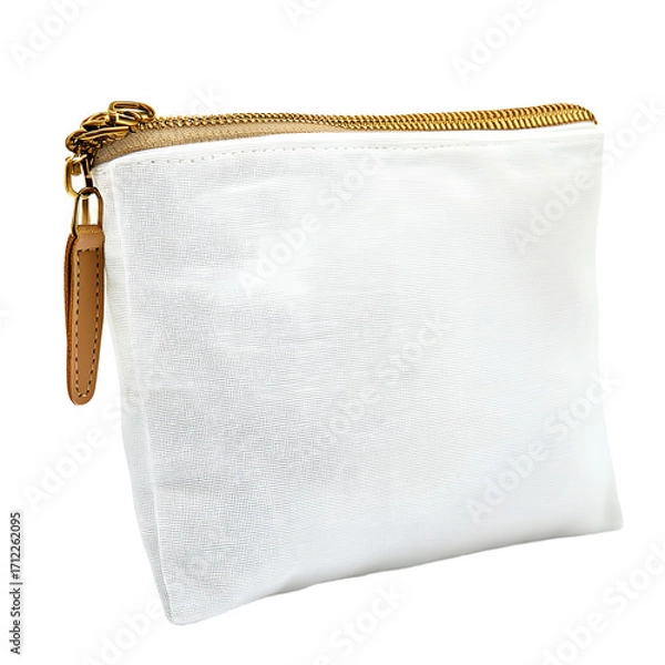 Fototapeta White Fabric Pouch with Tan Zipper Org Use Elegant Design Storage